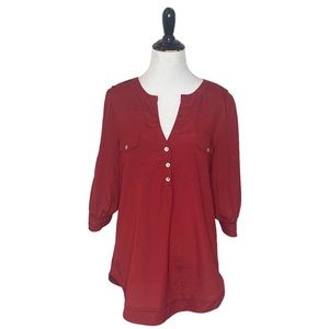 41 Hawthorne Deep Red Filbert Tulip Sleeve Pop-Over Blouse-Size Medium